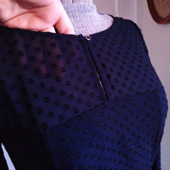 J. CREW Navy Blue Polka Dot Dress with Sheer sleeves - Picture 2 of 6